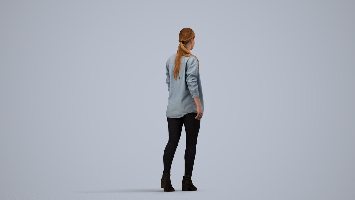 realistic 3D woman casual walking, scanned archviz people for Blender and 3ds Max, side view render