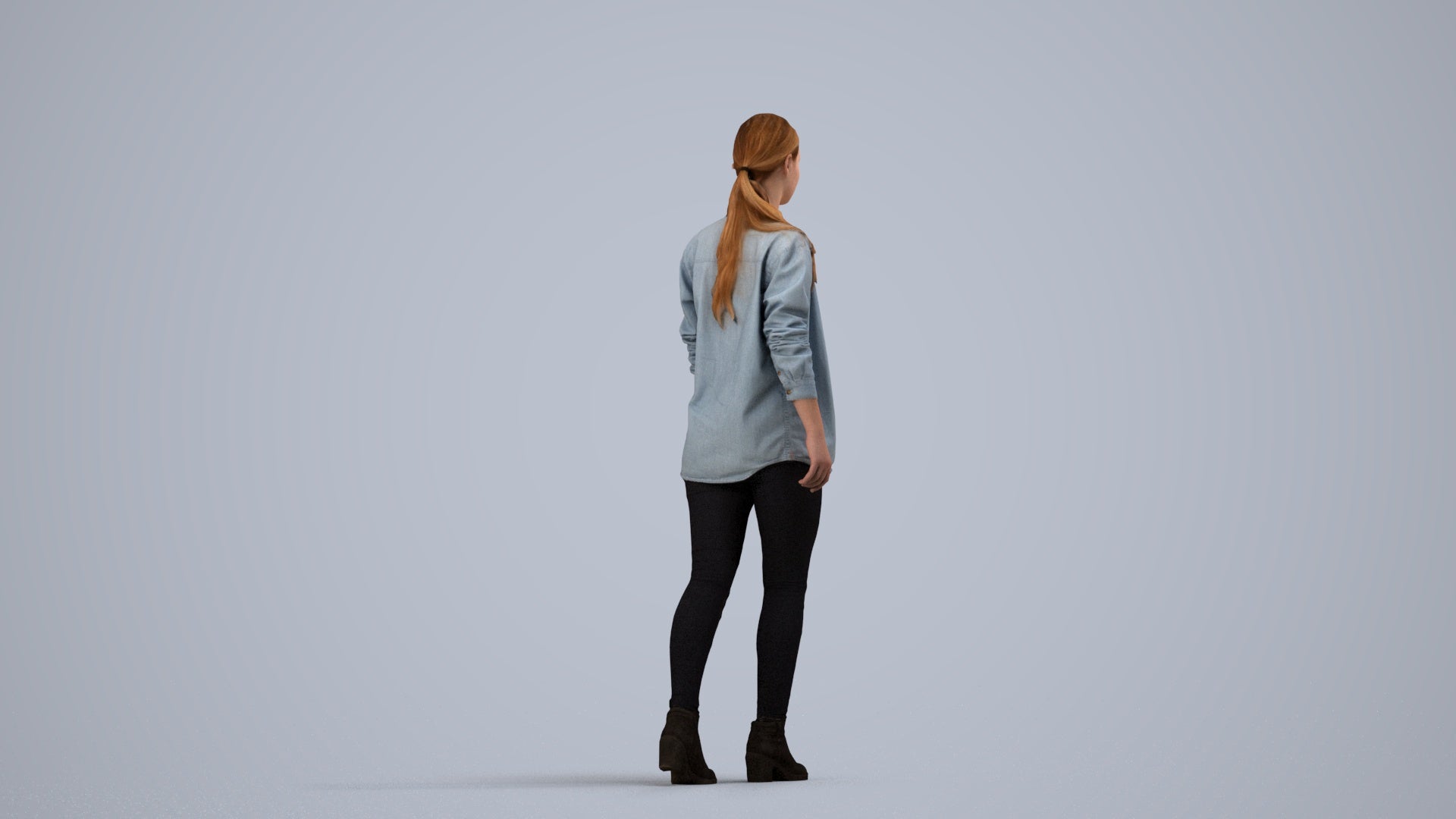 realistic 3D woman casual walking, scanned archviz people for Blender and 3ds Max, side view render