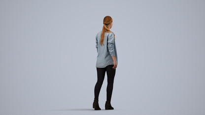 realistic 3D woman casual walking, scanned archviz people for Blender and 3ds Max, side view render