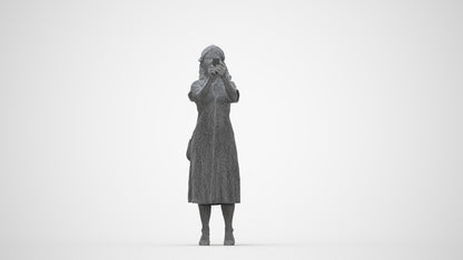 photogrammetry 3D woman casual standing, realistic human model archviz FBX, wireframe back view