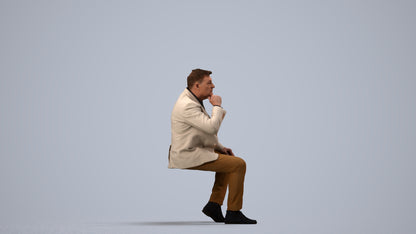 3D human model man business, photogrammetry scanned person for archviz, side view render