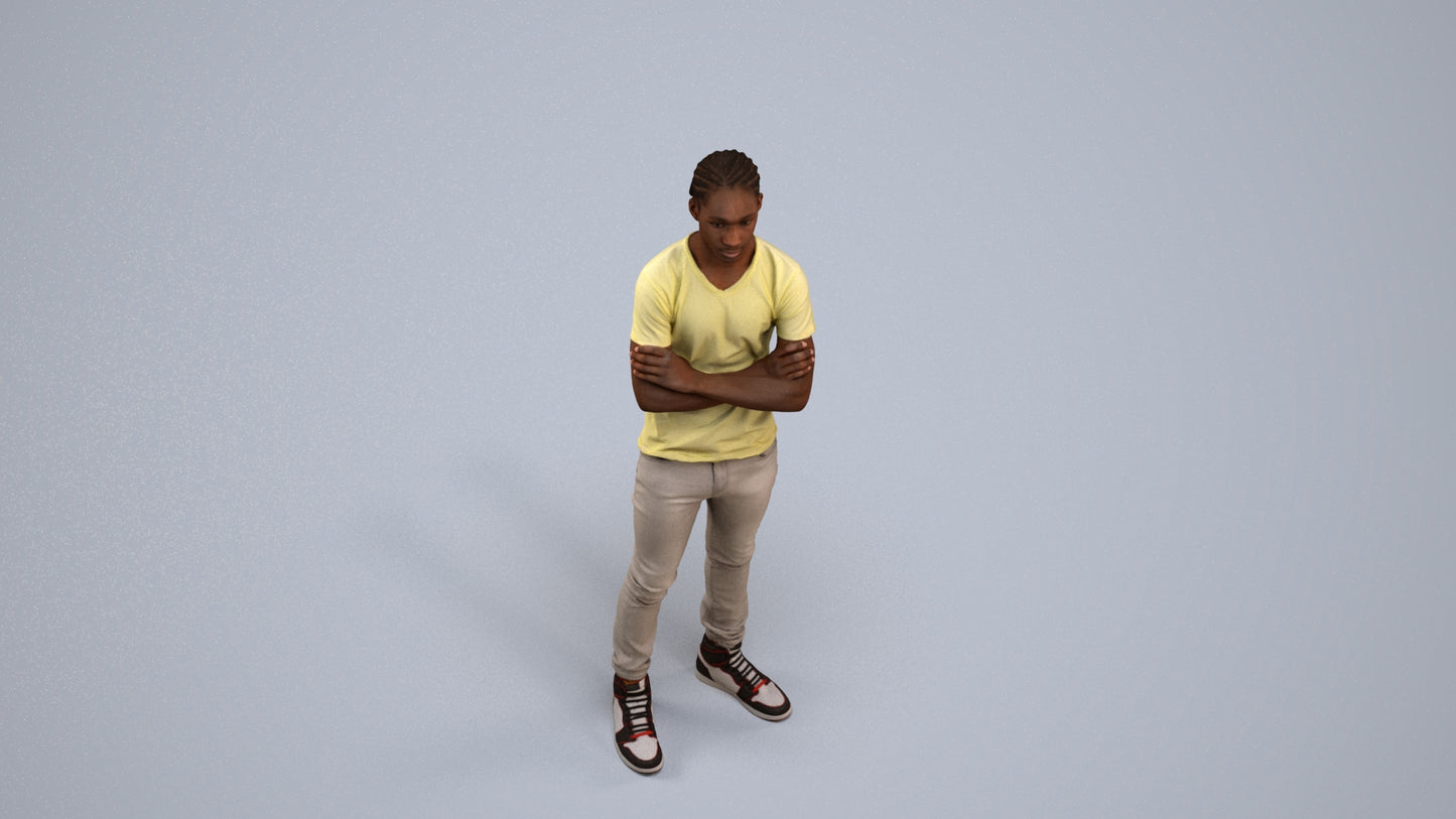 3D human model boy casual kids, photogrammetry scanned person for archviz, back view render