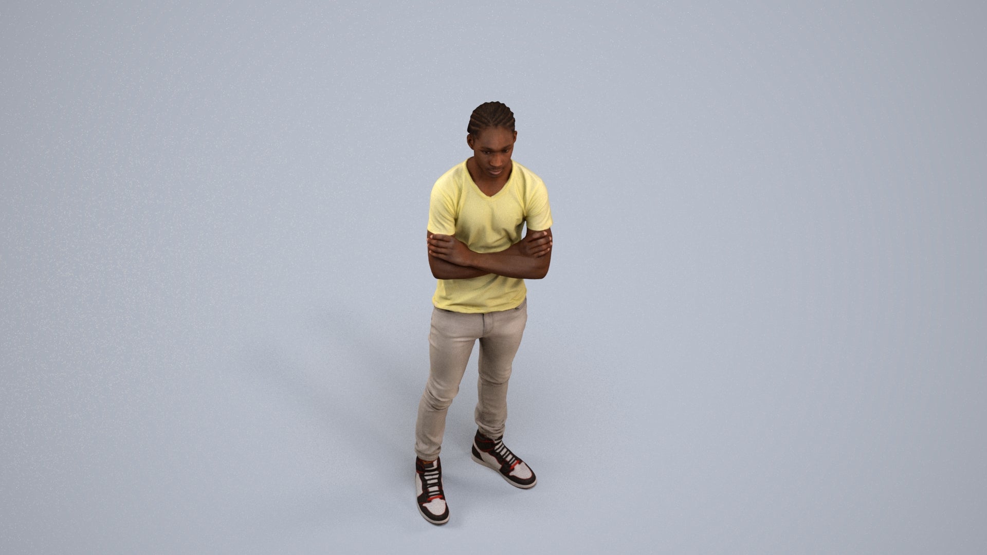 3D human model boy casual kids, photogrammetry scanned person for archviz, back view render