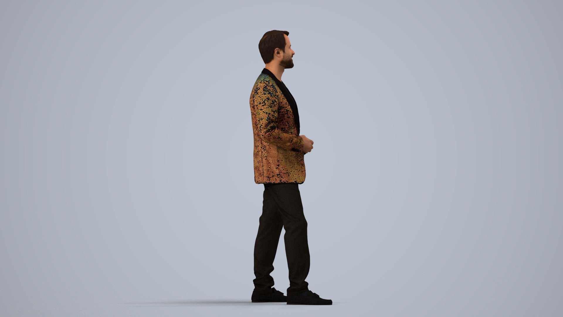 realistic 3D man formal cycling, scanned archviz people for Blender and 3ds Max, side view render