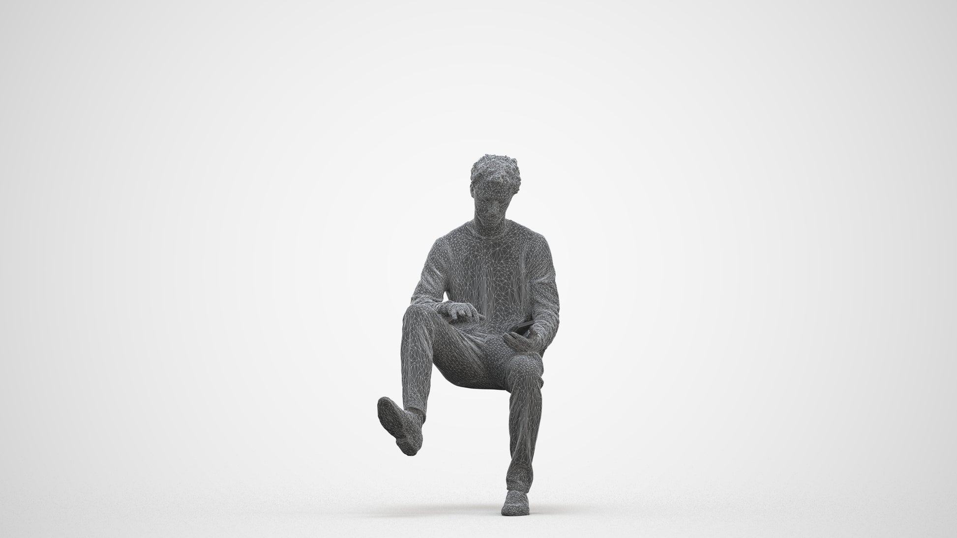 realistic 3D man casual sitting, scanned archviz people for Blender and 3ds Max, three-quarter front view render