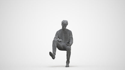 realistic 3D man casual sitting, scanned archviz people for Blender and 3ds Max, three-quarter front view render