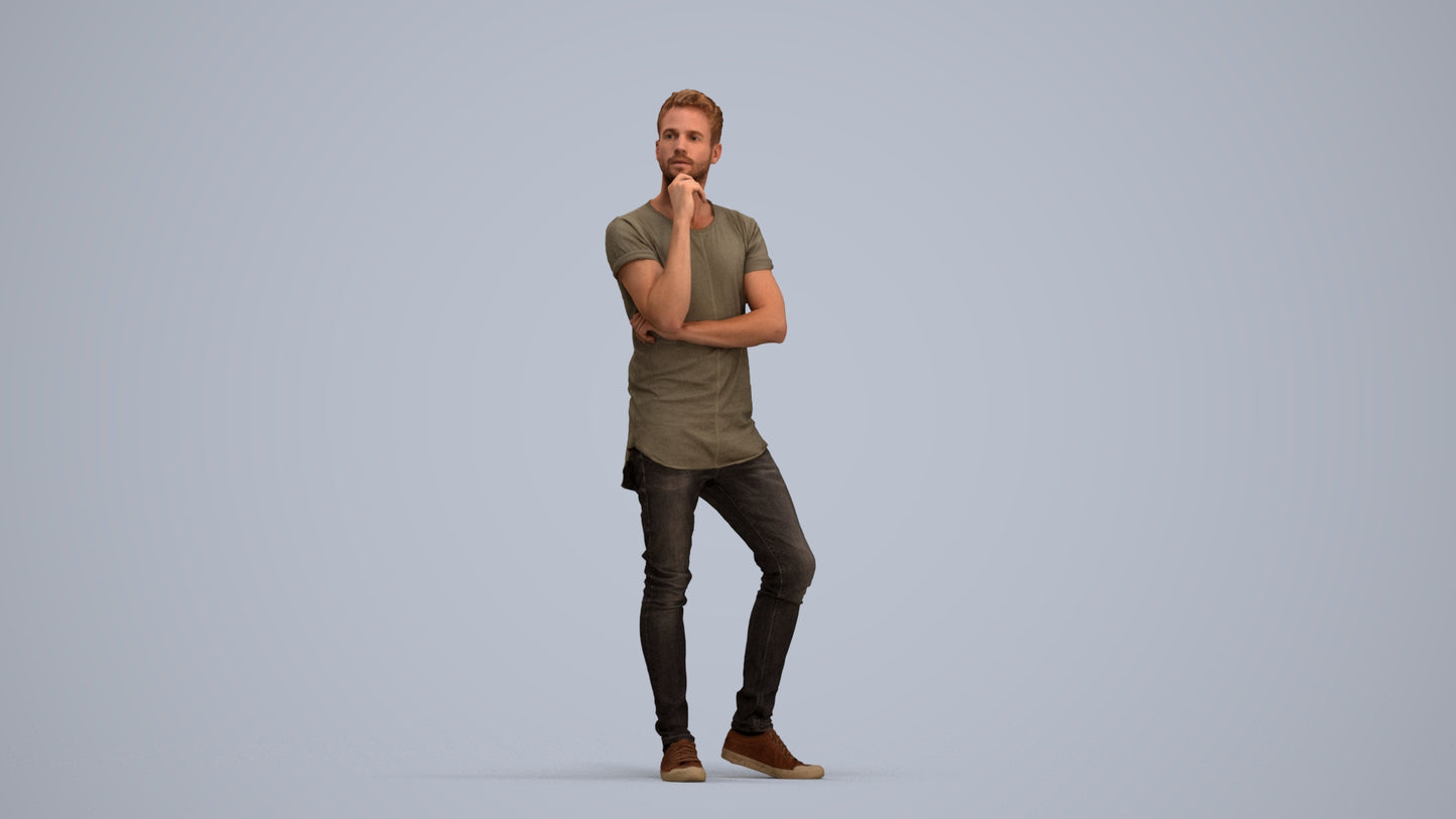 realistic 3D man casual standing, scanned archviz people for Blender and 3ds Max, standing pose render