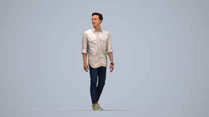 realistic 3D man casual walking, scanned archviz people for Blender and 3ds Max, top-down view render