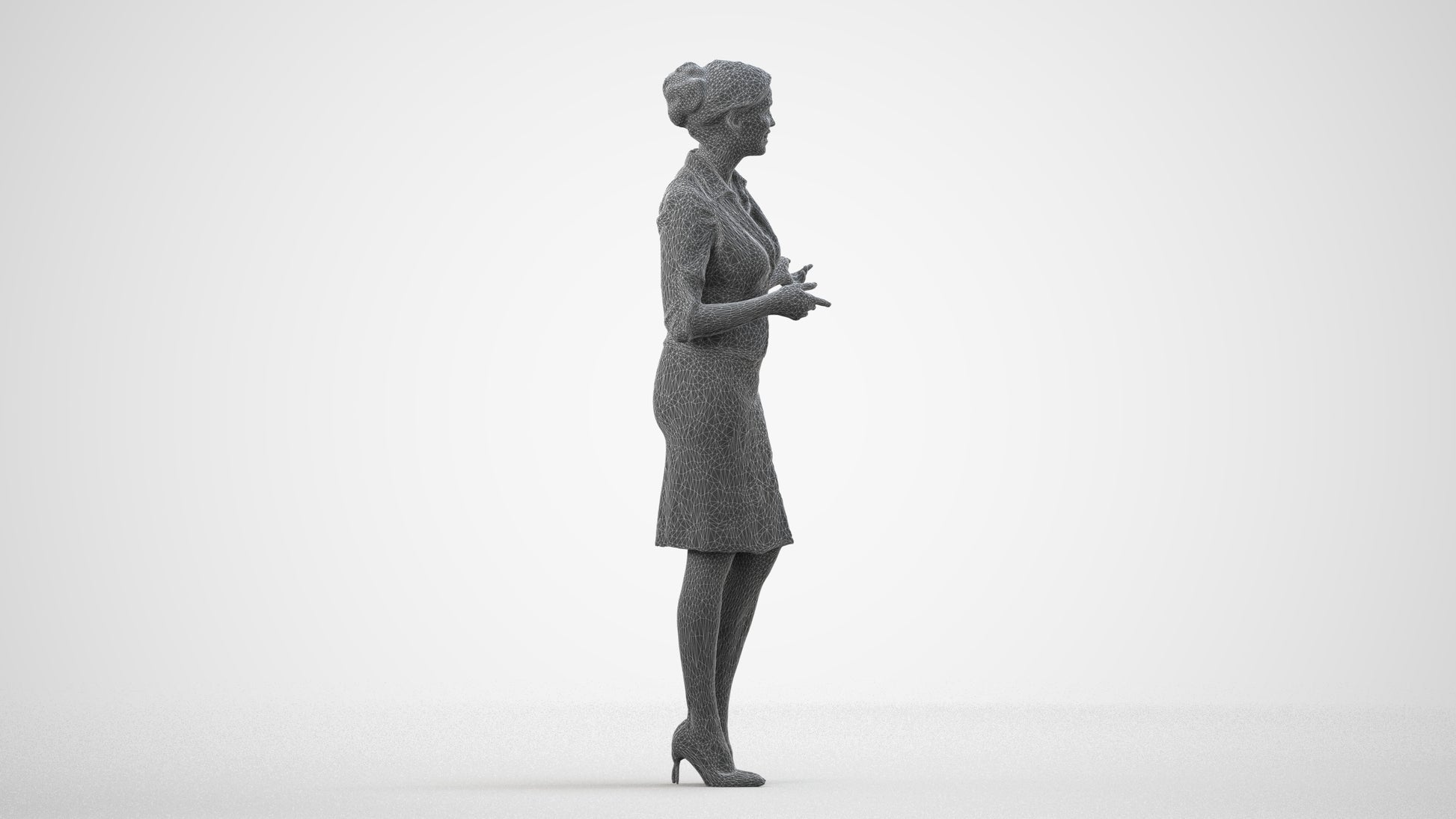3D people model woman mix, scanned human for 3ds Max rendering, wireframe side view