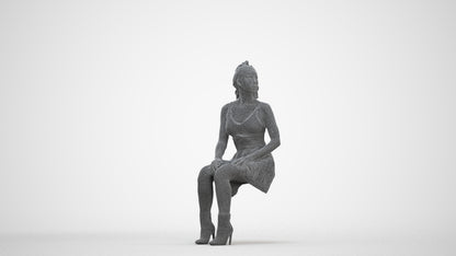 scanned 3D woman casual sitting, photogrammetry people for Enscape and V-Ray, three-quarter front view render