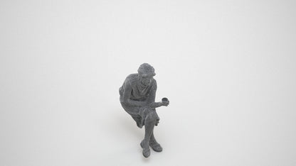 scanned 3D woman casual sitting, photogrammetry people for Enscape and V-Ray, wireframe three-quarter view