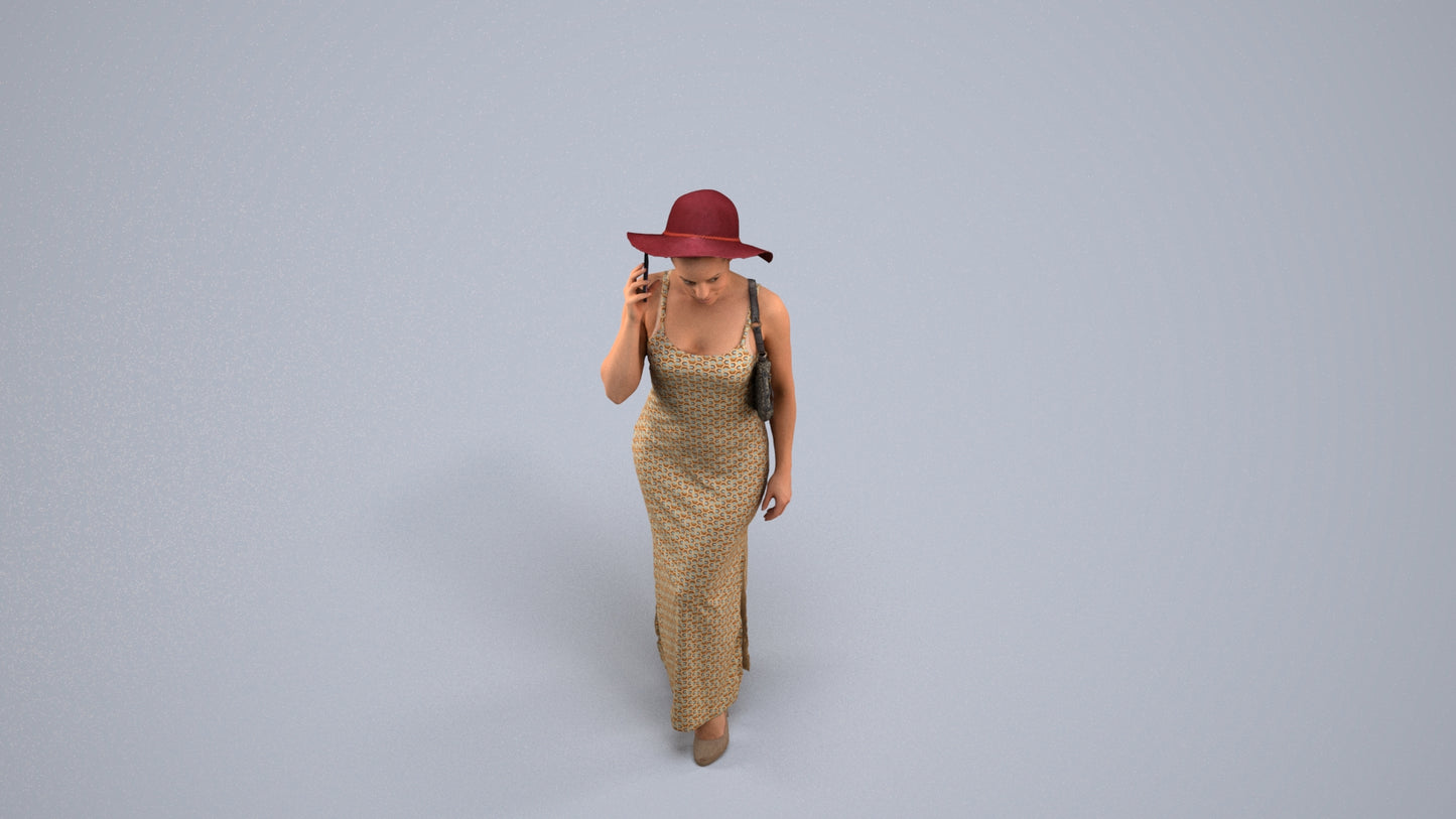 3D human model woman casual standing, photogrammetry scanned person for archviz, back view render