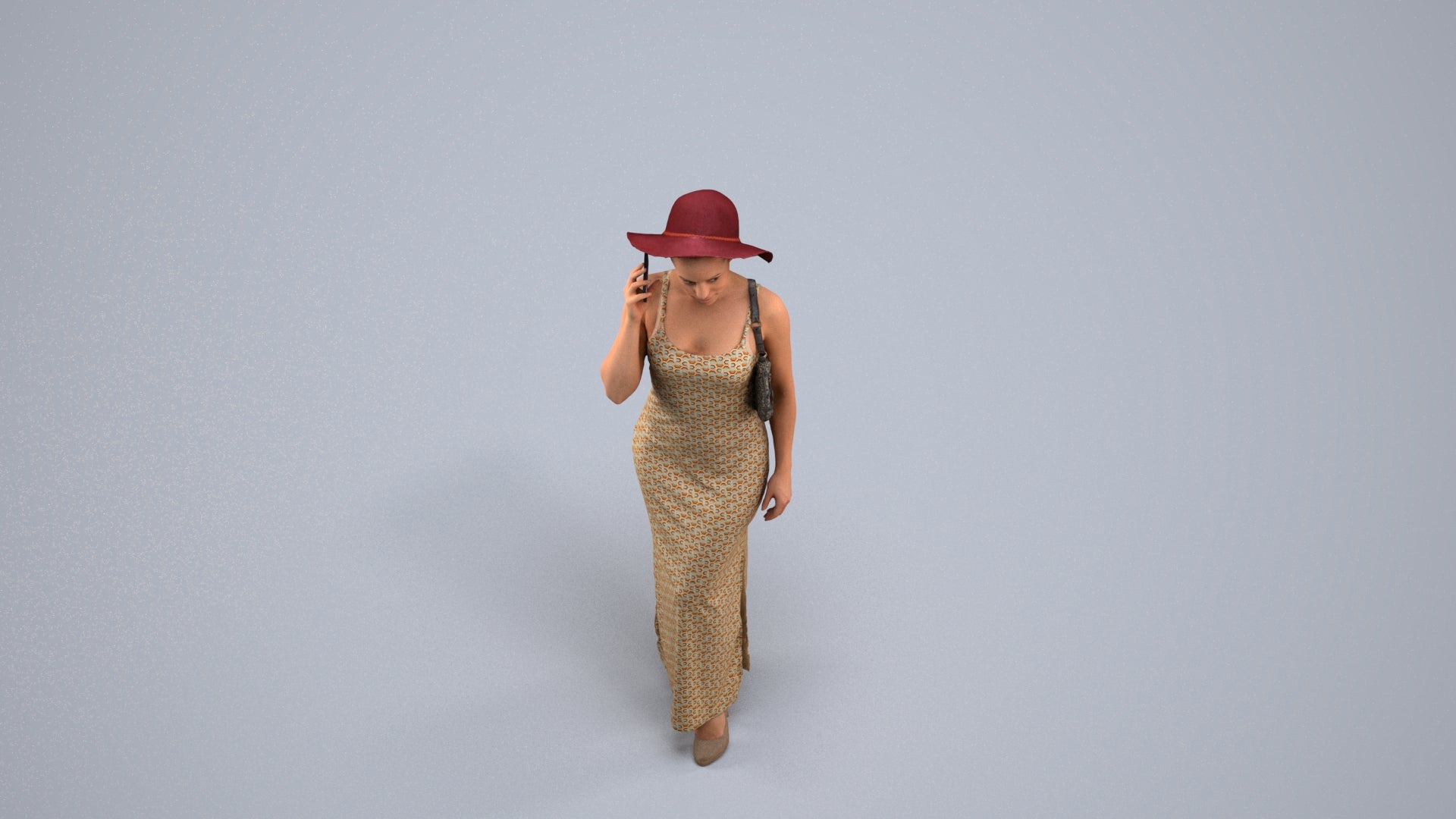 3D human model woman casual standing, photogrammetry scanned person for archviz, back view render