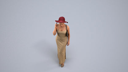 3D human model woman casual standing, photogrammetry scanned person for archviz, back view render