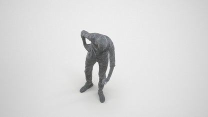realistic 3D human man casual standing, archviz people FBX OBJ for Blender, wireframe three-quarter view