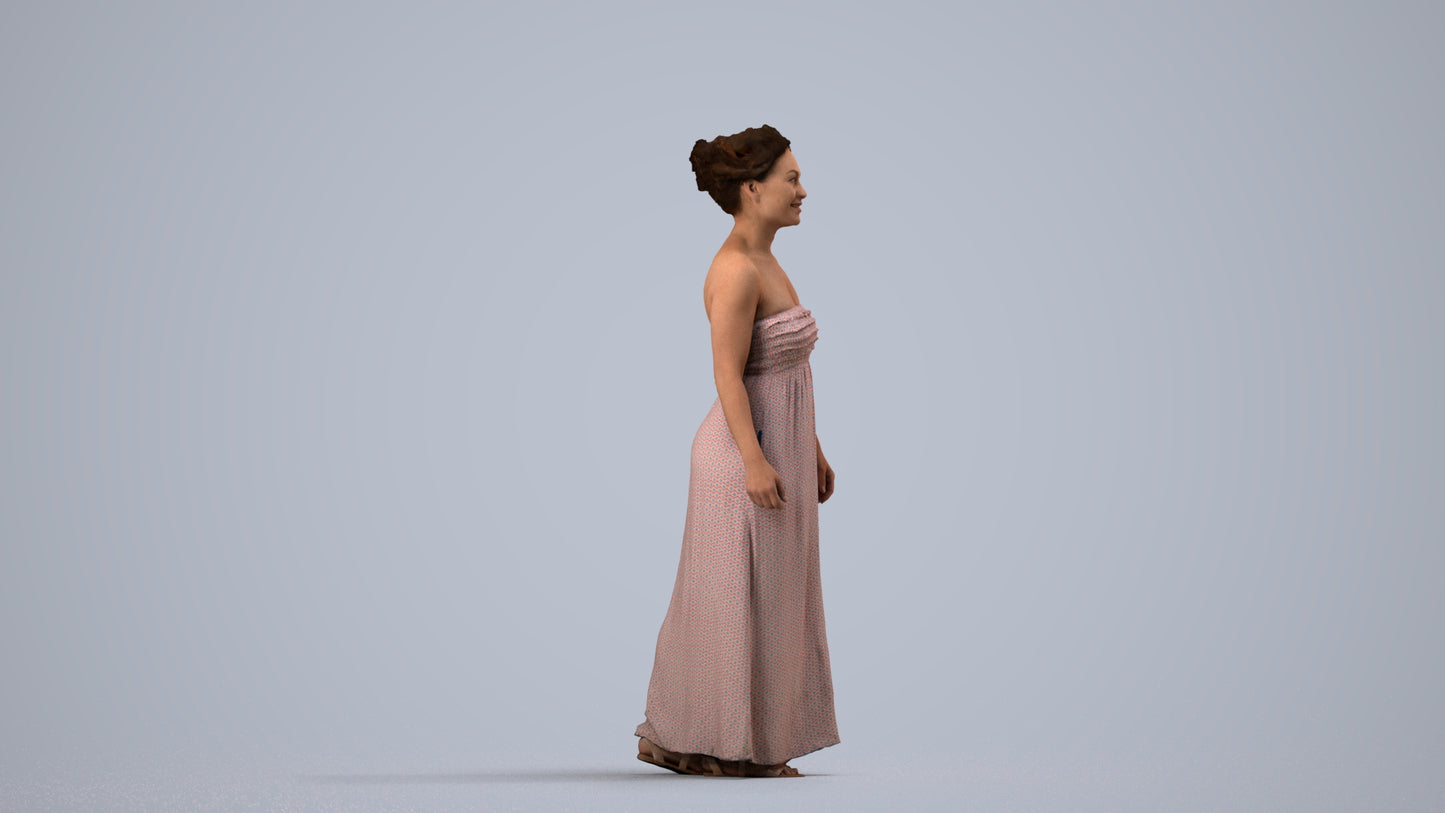 3D human model woman casual standing, photogrammetry scanned person for archviz, side view render