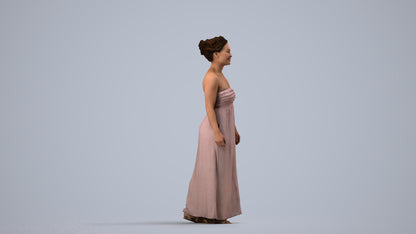 3D human model woman casual standing, photogrammetry scanned person for archviz, side view render