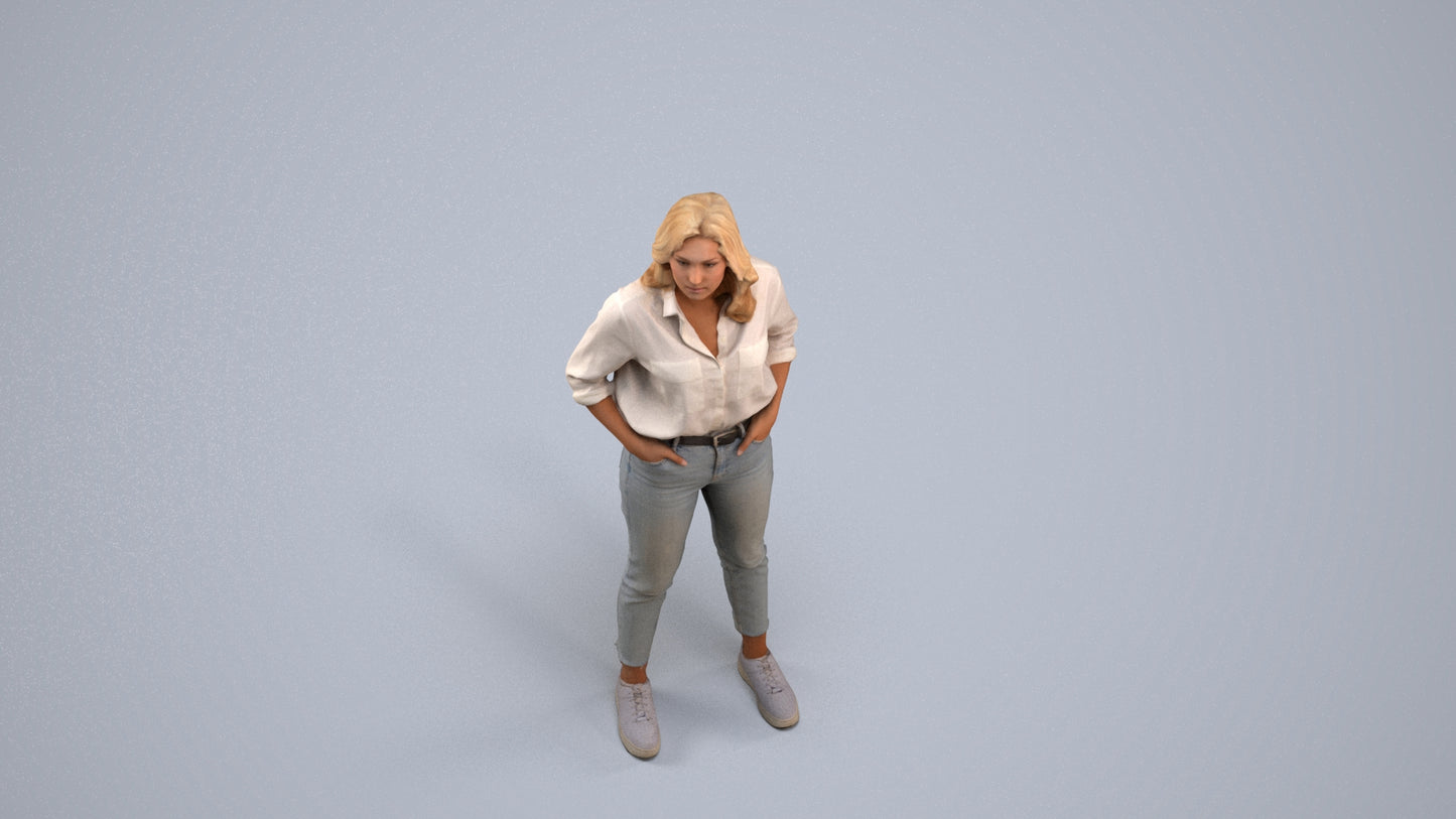 realistic 3D woman casual standing, scanned archviz people for Blender and 3ds Max, back view render