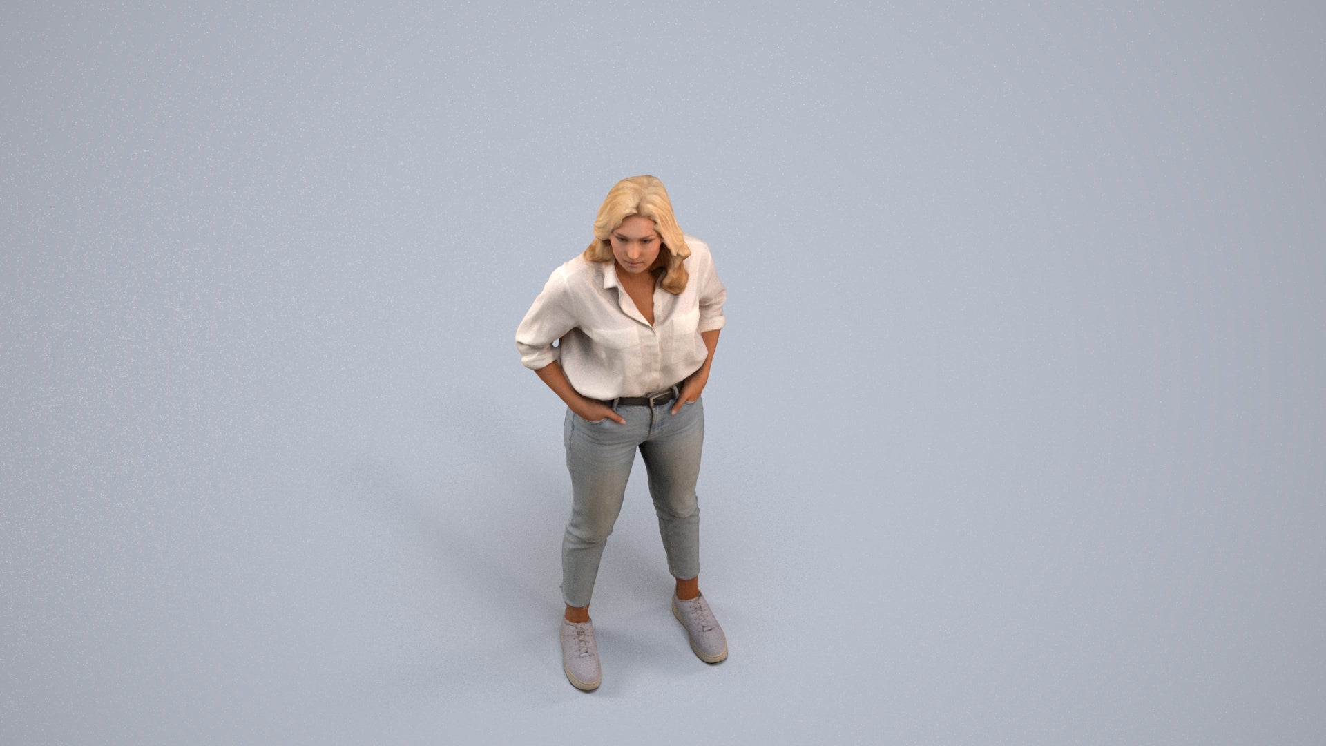 realistic 3D woman casual standing, scanned archviz people for Blender and 3ds Max, back view render
