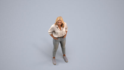 realistic 3D woman casual standing, scanned archviz people for Blender and 3ds Max, back view render
