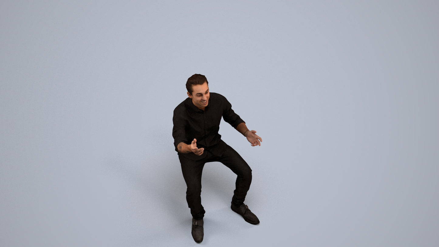 realistic 3D man casual sitting, scanned archviz people for Blender and 3ds Max, back view render