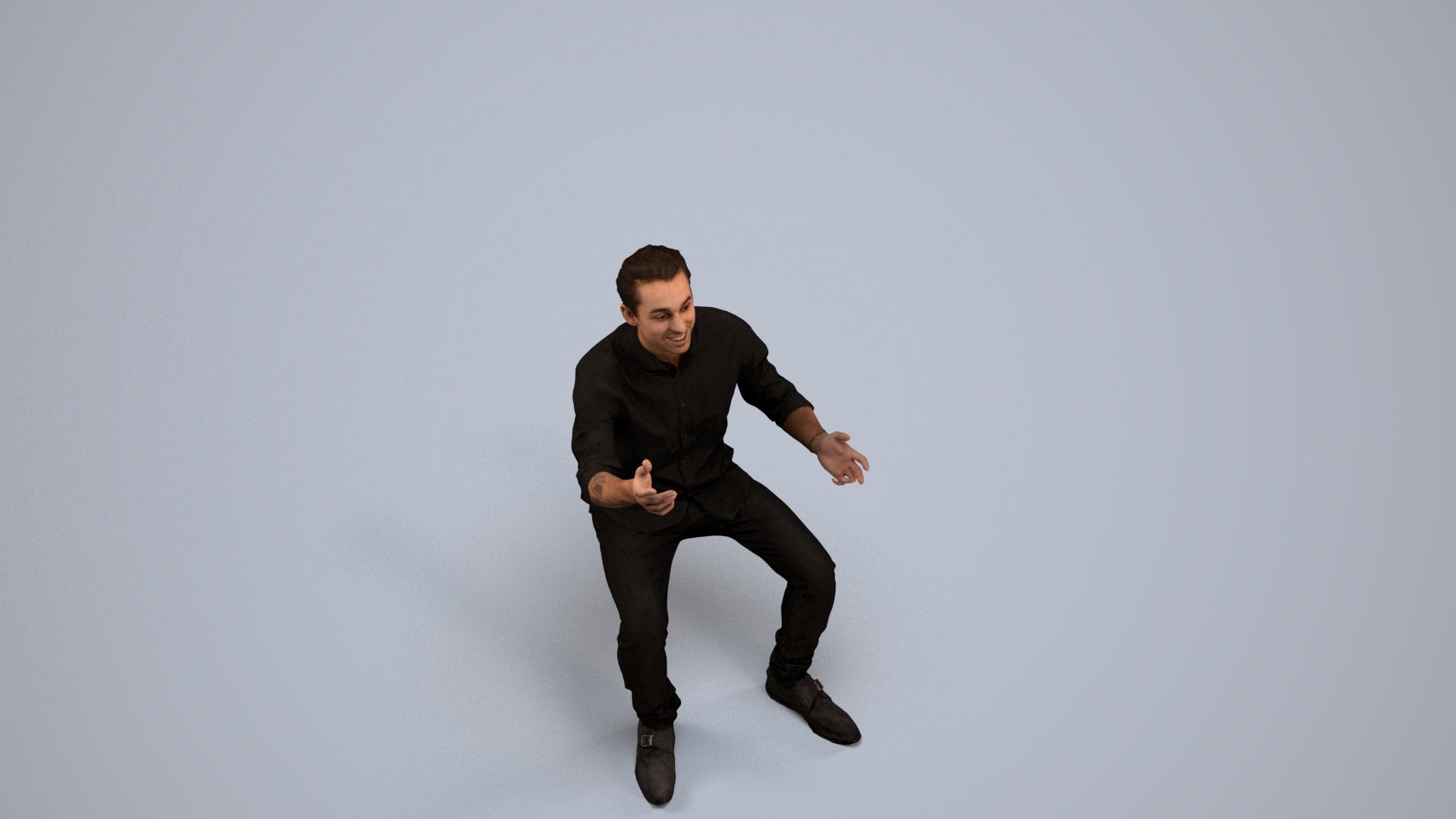 realistic 3D man casual sitting, scanned archviz people for Blender and 3ds Max, back view render