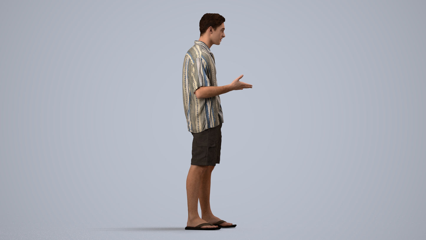 realistic 3D human man casual standing, archviz people FBX OBJ for Blender, side view render