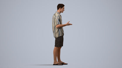 realistic 3D human man casual standing, archviz people FBX OBJ for Blender, side view render