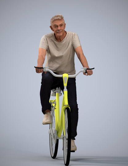 scanned 3D senior man casual cycling, photogrammetry people for Enscape and V-Ray
