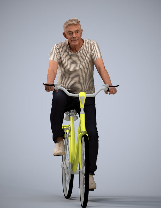 scanned 3D senior man casual cycling, photogrammetry people for Enscape and V-Ray