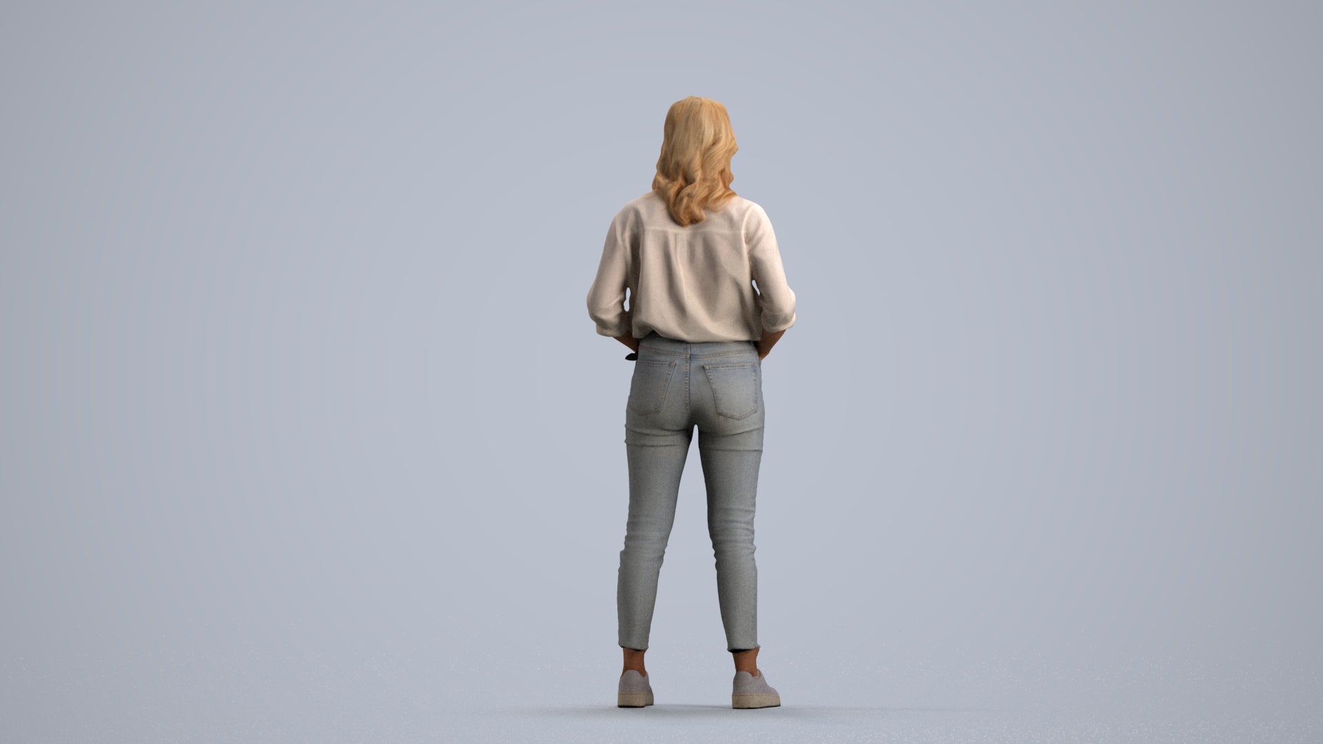 realistic 3D woman casual standing, scanned archviz people for Blender and 3ds Max, front view render