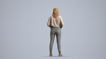 realistic 3D woman casual standing, scanned archviz people for Blender and 3ds Max, front view render