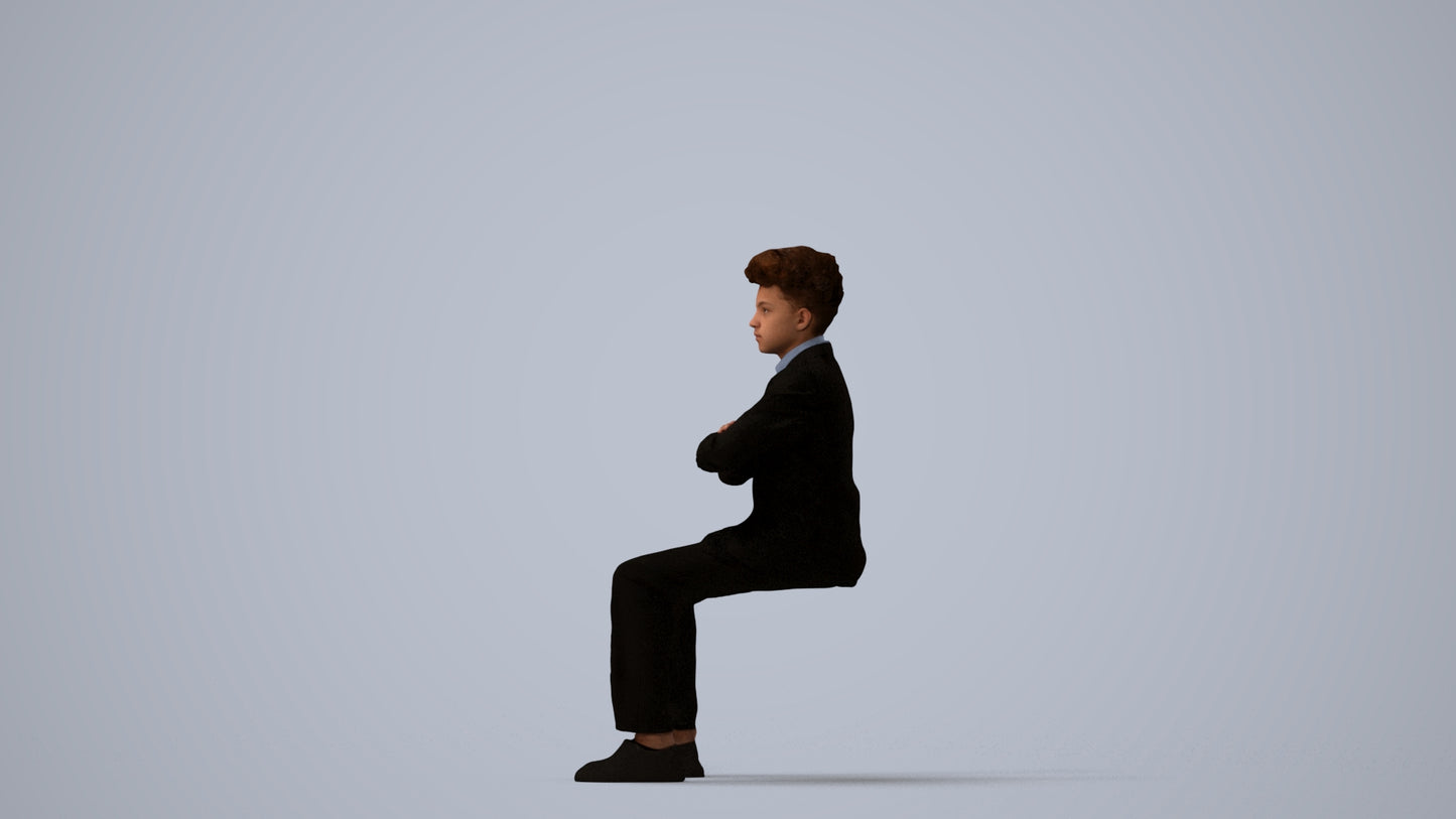 3D people model boy kids, scanned human for 3ds Max rendering, three-quarter view render