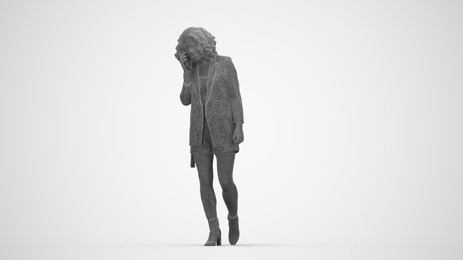 3D scanned woman walking business, photorealistic archviz people for Enscape and SketchUp, wireframe back view