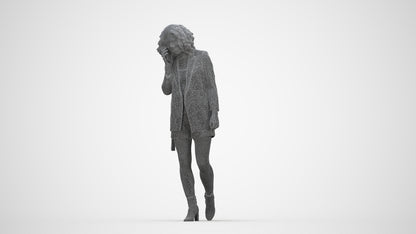 3D scanned woman walking business, photorealistic archviz people for Enscape and SketchUp, wireframe back view