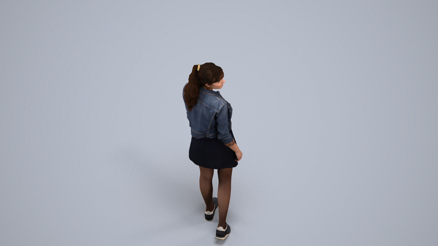realistic 3D woman casual walking, scanned archviz people for Blender and 3ds Max, back view render
