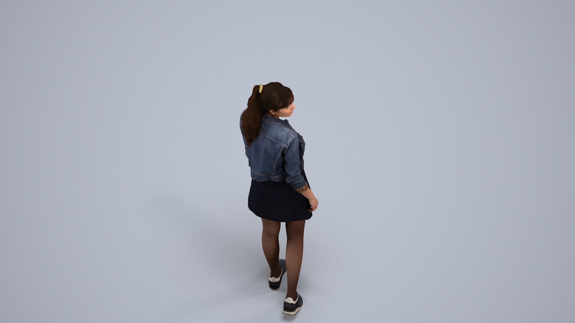 realistic 3D woman casual walking, scanned archviz people for Blender and 3ds Max, back view render