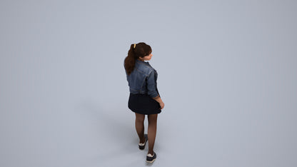 realistic 3D woman casual walking, scanned archviz people for Blender and 3ds Max, back view render