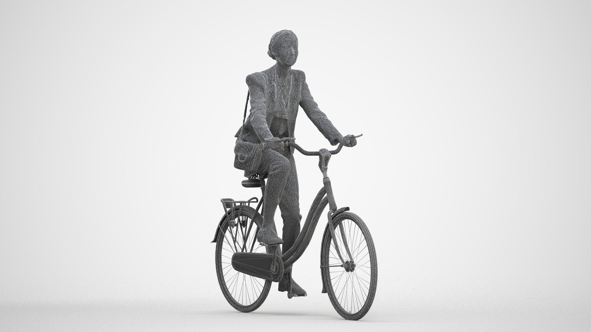 realistic 3D woman business cycling, scanned archviz people for Blender and 3ds Max, three-quarter front view render