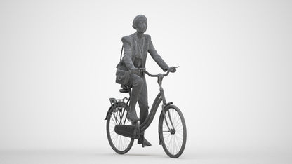 realistic 3D woman business cycling, scanned archviz people for Blender and 3ds Max, three-quarter front view render