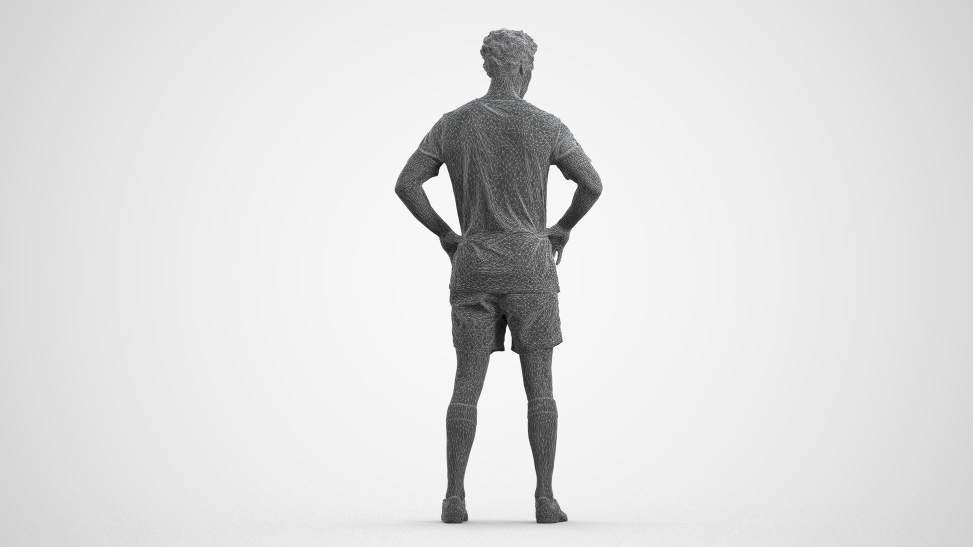 3D scanned man sport, photorealistic archviz people for Enscape and SketchUp, wireframe front view