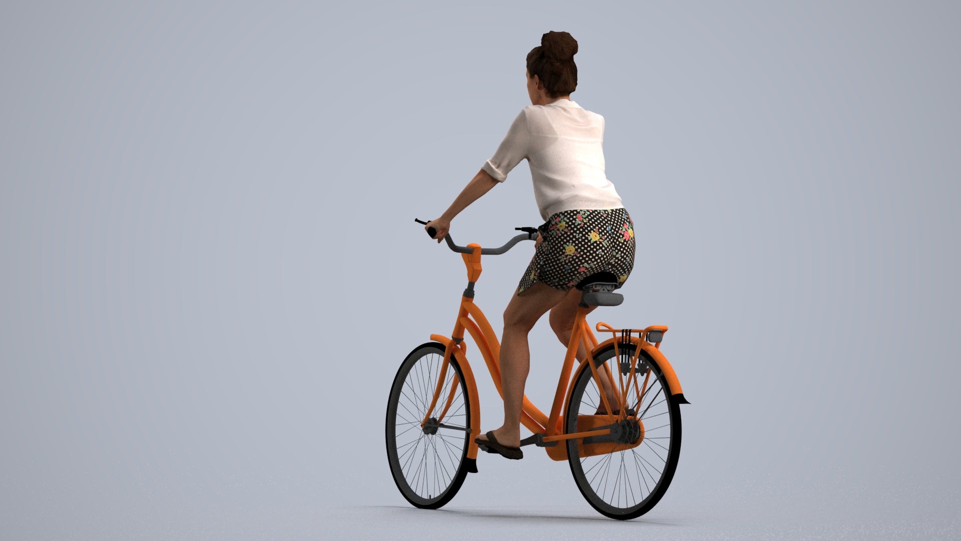 realistic 3D human woman casual cycling, archviz people FBX OBJ for Blender, front view render