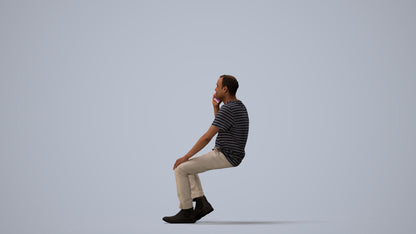 scanned 3D man casual sitting, photogrammetry people for Enscape and V-Ray, three-quarter view render