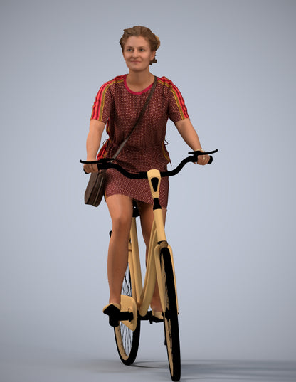 realistic 3D woman casual cycling, scanned archviz people for Blender and 3ds Max