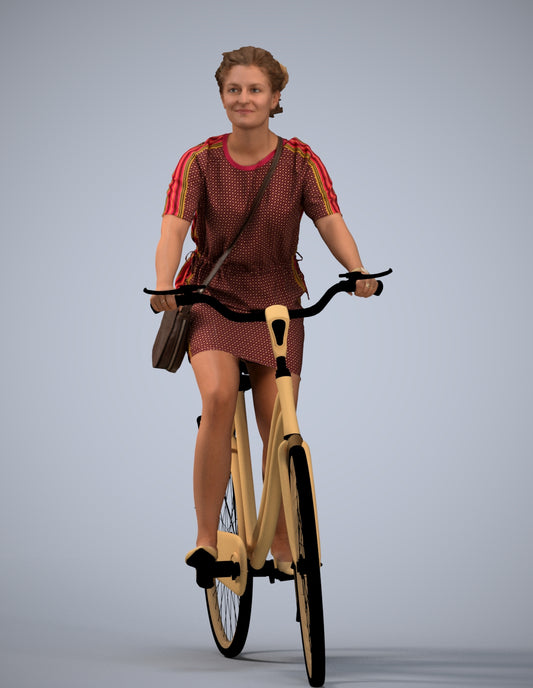 realistic 3D woman casual cycling, scanned archviz people for Blender and 3ds Max