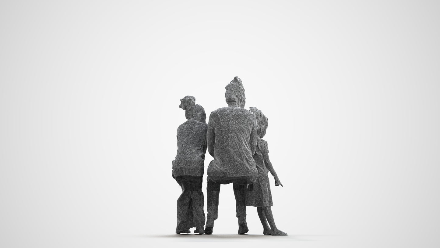 scanned 3D girl casual kids, photogrammetry people for Enscape and V-Ray, wireframe front view
