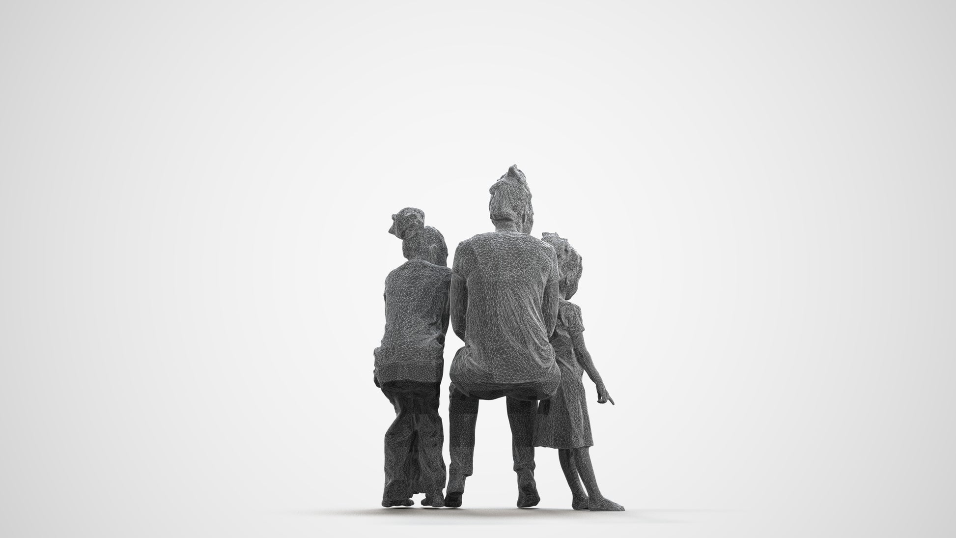 scanned 3D girl casual kids, photogrammetry people for Enscape and V-Ray, wireframe front view