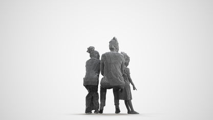 scanned 3D girl casual kids, photogrammetry people for Enscape and V-Ray, wireframe front view