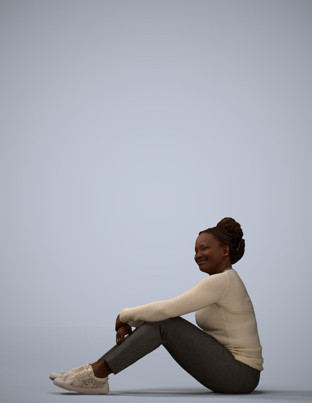 realistic 3D human woman casual sitting, archviz people FBX OBJ for Blender