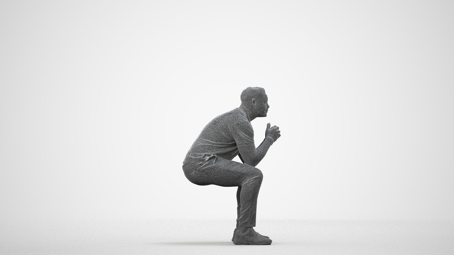 realistic 3D people man casual sitting, render-ready for V-Ray and Corona, FBX OBJ, wireframe side view